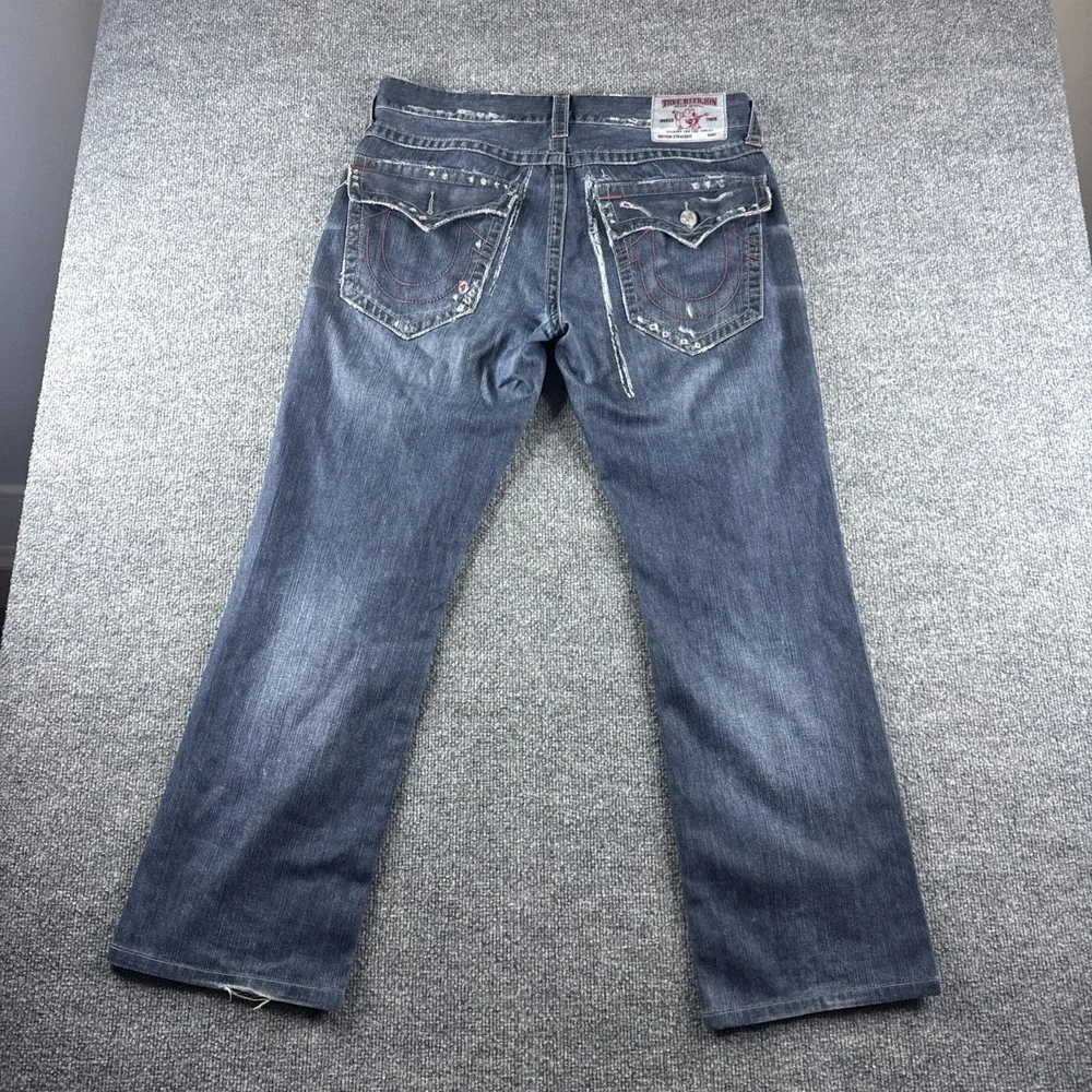 True Religion Jeans Mens 34 Blue Section Straight Leg Distressed Denim Y2K